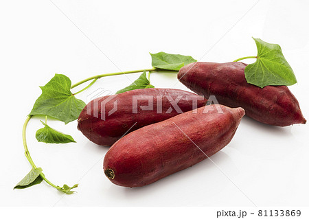 白バックで葉を添えたさつまいも 81133869