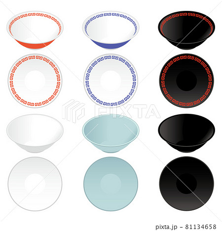 ラーメンどんぶりのセットのイラスト素材