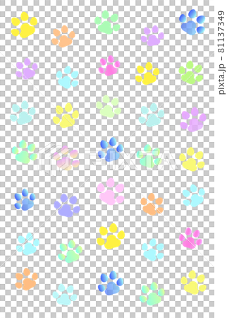 Illustration material of cute paws. Many dog paw on a white background. 81137349