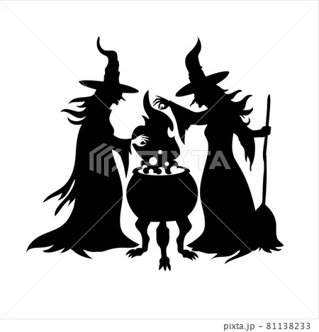 Black silhouette of two witches with a... - Stock Illustration [81138233] -  PIXTA