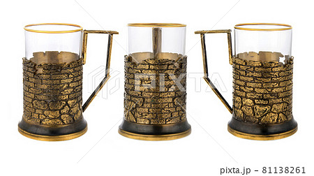Metal brass cup holder with empty glass 81138261