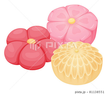 和菓子のイラスト_ねりきり_梅_桜_菊 81138551