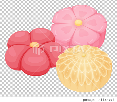 和菓子のイラスト_ねりきり_梅_桜_菊 81138551