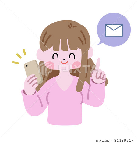 スマホを持ち、指差しポーズをしてアピールする女性 メール スマホを持ち、指差しポーズをしてアピールする女性 メール 81139517