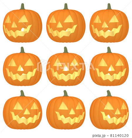 ハロウィンのイラスト素材　カボチャのお化け（C）　発光　カット九点セット 81140120