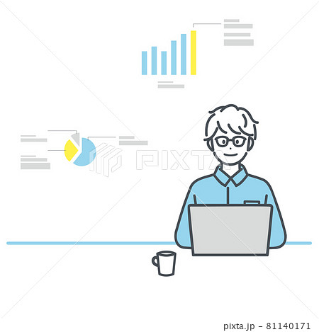 デスクワークをするビジネスマンのイラスト素材のイラスト素材