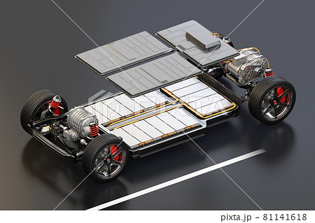 電気自動車用のプラットフォームの構造イメージ アイソメ図のイラスト素材