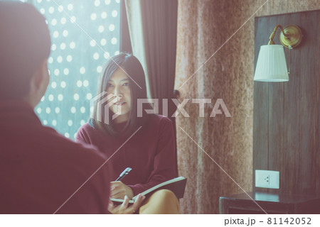 Asian woman talking and counsel to man patient,Mental health care concept Asian woman talking and counsel to man patient,Mental health care concept 81142052