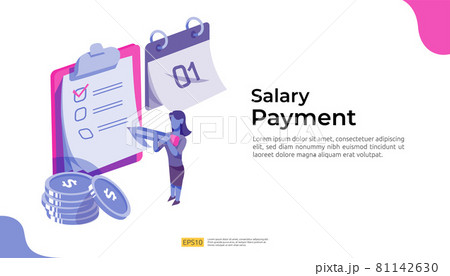 salary payment and payroll illustration concept for annual bonus, income, payout with people character. flat vector for web landing page template, banner, presentation, social, and print media 81142630