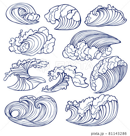 Graphic Hand Drawn Sea Waves 81143286