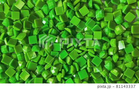Close-up, green square diamonds for diamond embroidery. Hobbies and DIY, materials for creating diamond embroidery 81143337