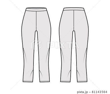 Bike shorts Leggings technical fashion illustration with natural waist, high rise, calf length. Flat sport training pant 81143564