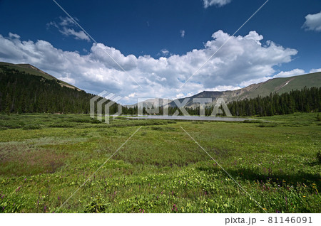 Hassell Lake in Arapaho National Forest, Colorado under summer cloudscape. Hassell Lake in Arapaho National Forest, Colorado under summer cloudscape. 81146091