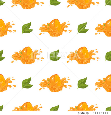 Seamless pattern with fresh bright persimmon fruit juice splash isolated on white background. Summer fruits for healthy lifestyle. Organic fruit. Cartoon style. Vector illustration for any design. Seamless pattern with fresh bright persimmon fruit juice splash isolated on white background. Summer fruits for healthy lifestyle. Organic fruit. Cartoon style. Vector illustration for any design. 81146114
