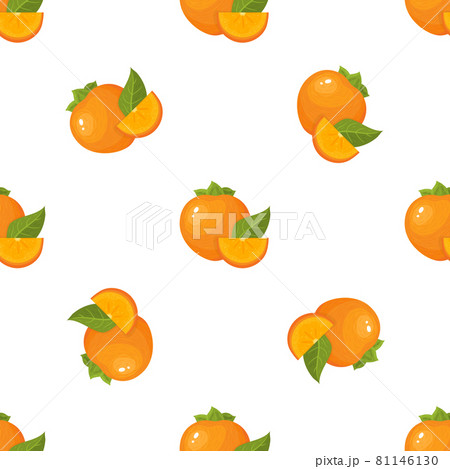Seamless pattern with fresh bright persimmon fruit isolated on white background. Summer fruits for healthy lifestyle. Organic fruit. Cartoon style. Vector illustration for any design. 81146130