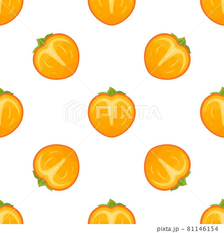 Seamless pattern with fresh half cut persimmon fruit isolated on white background. Summer fruits for healthy lifestyle. Organic fruit. Cartoon style. Vector illustration for any design. Seamless pattern with fresh half cut persimmon fruit isolated on white background. Summer fruits for healthy lifestyle. Organic fruit. Cartoon style. Vector illustration for any design. 81146154