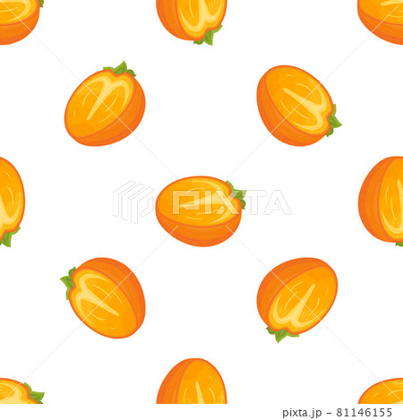 Seamless pattern with fresh half cut persimmon fruit isolated on white background. Summer fruits for healthy lifestyle. Organic fruit. Cartoon style. Vector illustration for any design. Seamless pattern with fresh half cut persimmon fruit isolated on white background. Summer fruits for healthy lifestyle. Organic fruit. Cartoon style. Vector illustration for any design. 81146155