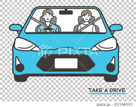 男女のカップル(夫婦)がドライブをするベクターイラスト素材／車／旅行 81146591
