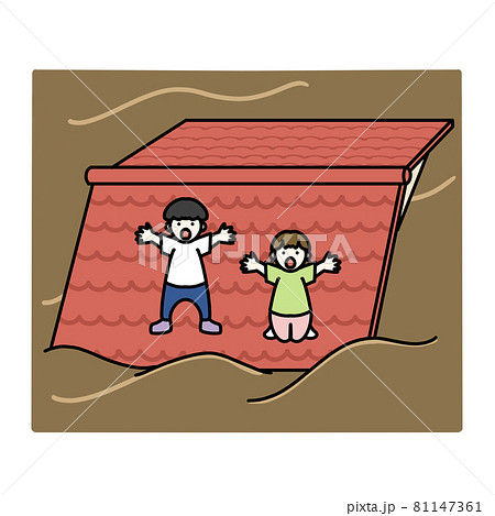 屋根の上で救助を待つ人 屋根の上で救助を待つ人 81147361