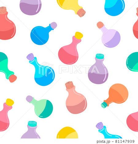 A seamless pattern with magic potions, bottles, jars isolated on a white background. A seamless pattern with magic potions, bottles, jars isolated on a white background. 81147939