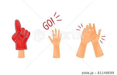 Soccer football fan attributes set. Hands cheering sports team cartoon vector illustration 81148699