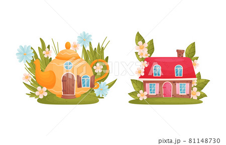 Cute fabulous cottages among summer flowers and grass set cartoon vector illustration Cute fabulous cottages among summer flowers and grass set cartoon vector illustration 81148730