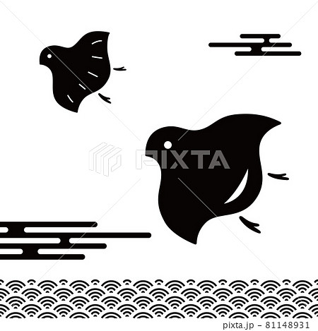 千鳥と青海波 和柄 白地のベクターイラスト 日本の新年の縁起物 年賀状に最適 のイラスト素材