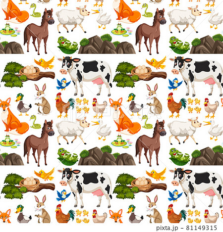 Seamless pattern with cute wild animals on white background Seamless pattern with cute wild animals on white background 81149315