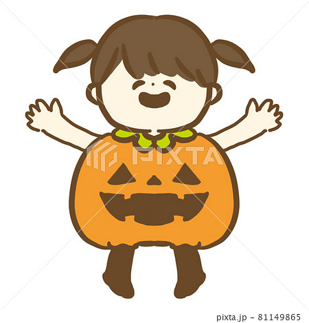 ハロウィンコスプレ かぼちゃの衣装 女の子 喜ぶのイラスト素材