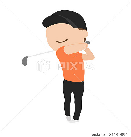 ゴルフのイラスト ゴルフクラブでスイングしてる若い男性 のイラスト素材