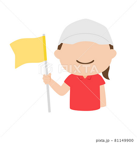 ゴルフのイラスト 旗を持ってる若い女性 のイラスト素材