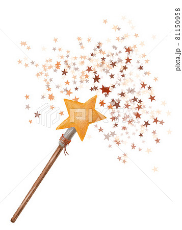Fairytale magic wand with multicolored stars drawing. illustration isolated on a white background Fairytale magic wand with multicolored stars drawing. illustration isolated on a white background 81150958