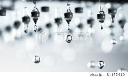Macro shot of dripping water drops from shower head Macro shot of dripping water drops from shower head 81152410