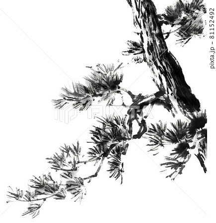 水墨画技法で描かれた松の枝のイラスト素材