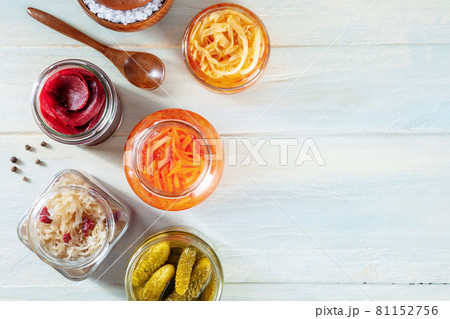 Fermented food. Canned vegetables. Pickled carrot, beet, sour cabbage etc Fermented food. Canned vegetables. Pickled carrot, beet, sour cabbage etc 81152756