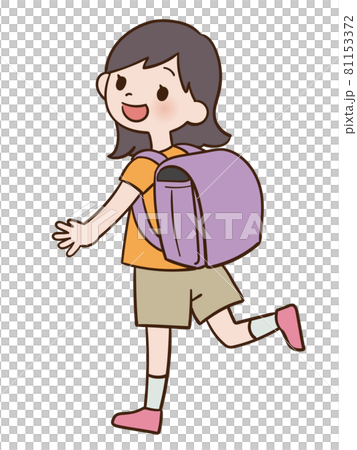 紫色のランドセルを背負った小学生女子のイラスト素材