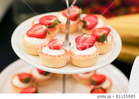 delicious sweets  arranged on the table for wedding reception 81155085