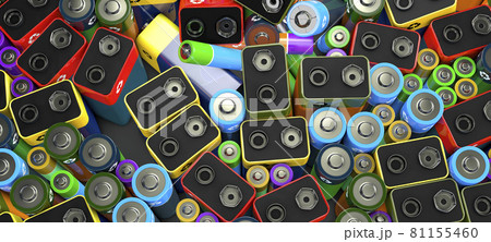 Hundreds of used batteries of different types - 3d illustration Hundreds of used batteries of different types - 3d illustration 81155460