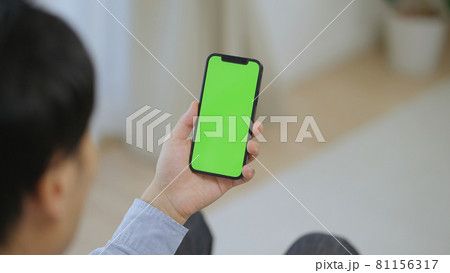 スマホを見るミドル男性（クロマキー） 81156317