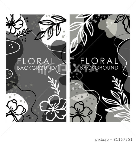 INSTAGRAM BACKGROUND Floral Monochrome Backdrop With Flowers And Branches Of Apple Tree And Jasmine Compositions For Social Media Internet Vector Illustrations 81157551