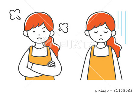 主婦の表情セット 怒っている主婦と落ち込んでいる主婦のイラストセットのイラスト素材