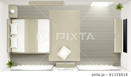 Bedroom interior top view, modern 3d home room Bedroom interior top view, modern 3d home room 81158818