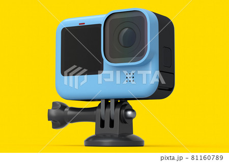 Photo and video lightweight action camera with display on yellow background Photo and video lightweight action camera with display on yellow background 81160789