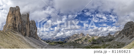 three peaks of Lavaredo dolomites mountains panorama landscape 81160823