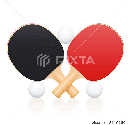 Table tennis bats, crossed ping pong paddles balancing with balls. Symbol for sporting competition, match, contest, battle, fight. Isolated vector illustration on white background. 81161694