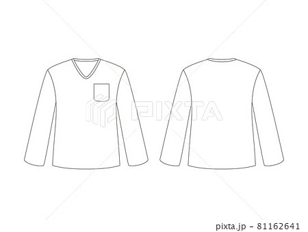 Vネック Tシャツ 長袖 ポケット付き テンプレート 表裏 白 81162641