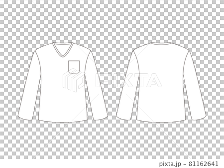 Vネック Tシャツ 長袖 ポケット付き テンプレート 表裏 白 81162641