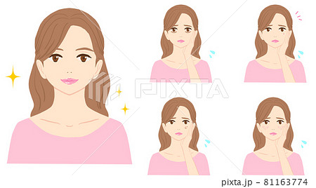 若い女性の肌トラブルのイラストセットのイラスト素材