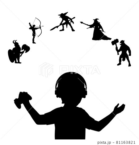 Silhouette boy select between game characters 81163821