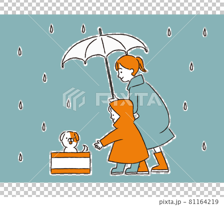 捨て犬を拾う母親と子供（シンプル） 81164219